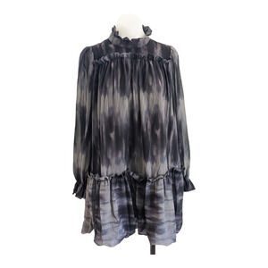 Toccin X RTR Size 0 Baby Doll Tie Dye Shift Dress Gray High Neck Long Sleeves